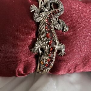 Elegant Silver and Red Lizard Bracelet
